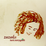 painting of a curly-haired songwriter laughing with the text "Turn Everything" on a cream background